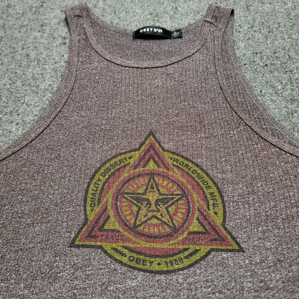 Vintage Y2K Obey Shirt Womens Large Heather Brown Tank Top Giant Streetwear USA